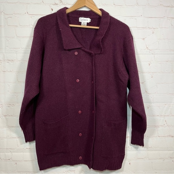 Vintage Rafaella Cardigan Sweater Womens Medium Angora Lambswool Dolman Pockets - Picture 1 of 10